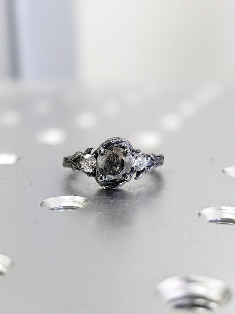 Salt & Pepper Diamond Engagement Ring, Black Diamond Ring, Black Gold Ring, Black Gold Diamond Engagement ring, Black Gold Engagement Ring