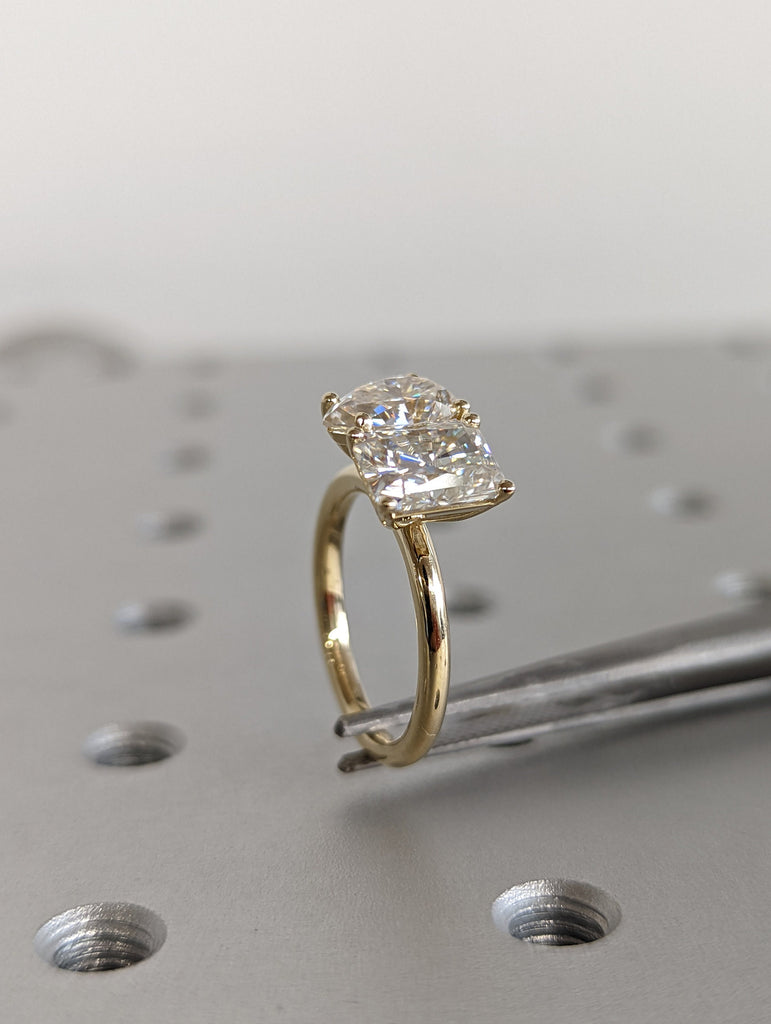 1.5 Carat Double Stone Engagement Ring Pear Cut and Radiant Cut Moissanite Two Stone Wedding Ring 14K White Yellow Rose Gold