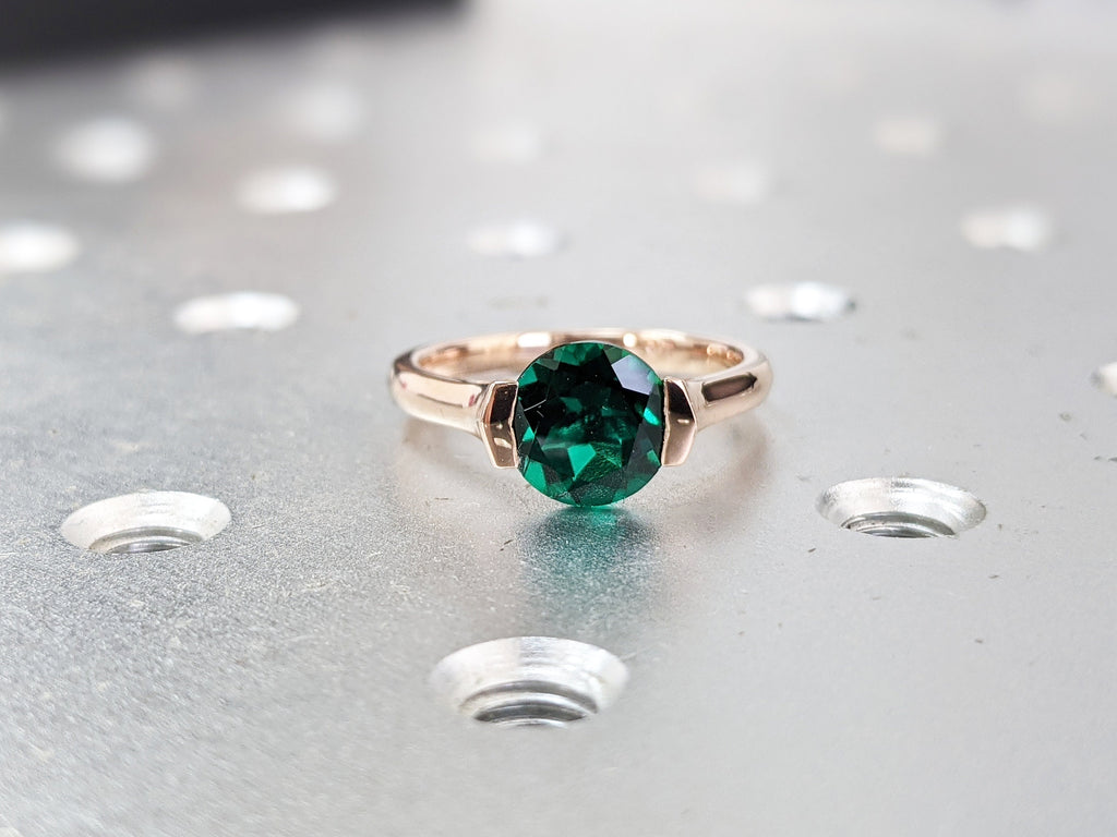 Emerald ring vintage emerald engagement ring 14k rose gold ring gift unique antique wedding promise anniversary ring for her