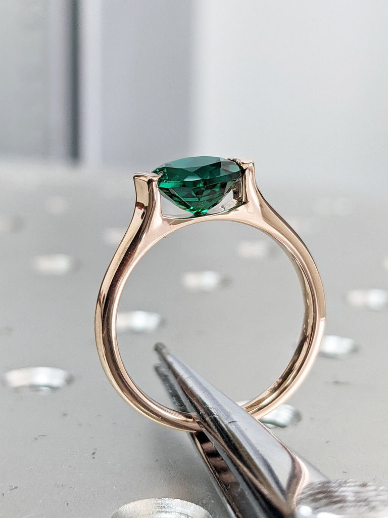 Emerald ring vintage emerald engagement ring 14k rose gold ring gift unique antique wedding promise anniversary ring for her