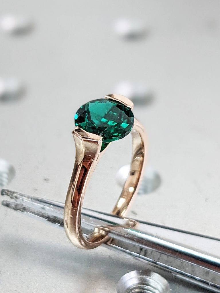 Emerald ring vintage emerald engagement ring 14k rose gold ring gift unique antique wedding promise anniversary ring for her