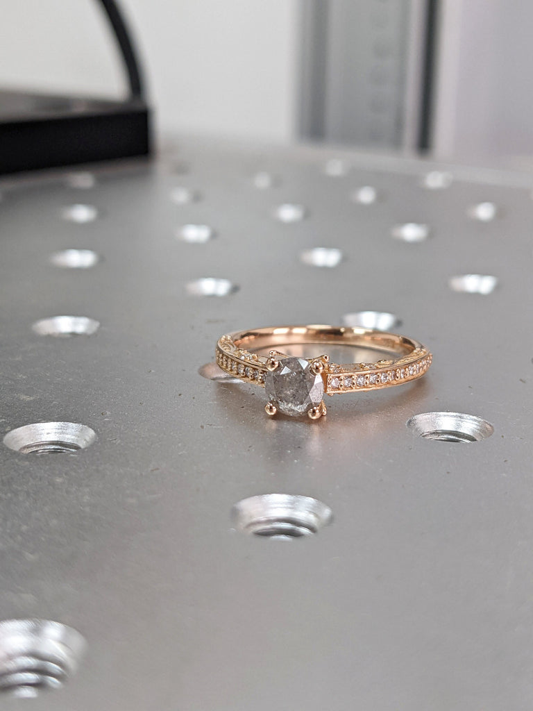 Raw Salt And Pepper Diamond Ring Rose Gold Pave Salt And Pepper Diamond Ring (1/4 Ct. Tw.) Hidden Gemstones,Unique Antique Inspired,Margaret