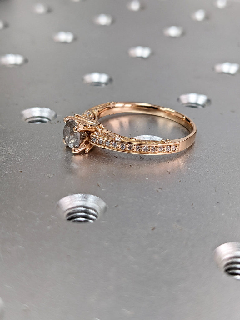 Raw Salt And Pepper Diamond Ring Rose Gold Pave Salt And Pepper Diamond Ring (1/4 Ct. Tw.) Hidden Gemstones,Unique Antique Inspired,Margaret