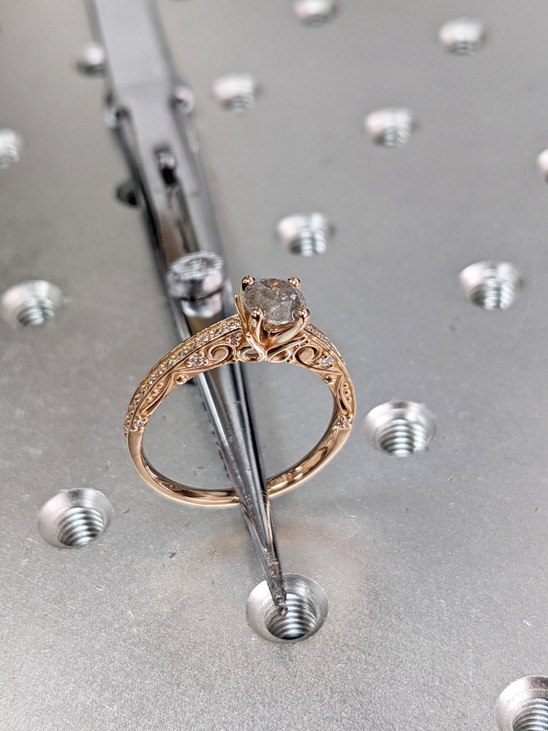 Raw Salt And Pepper Diamond Ring Rose Gold Pave Salt And Pepper Diamond Ring (1/4 Ct. Tw.) Hidden Gemstones,Unique Antique Inspired,Margaret