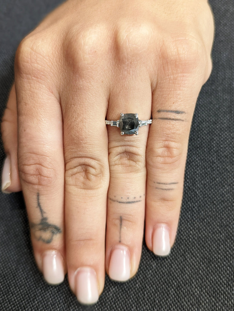 Raw diamond ring, salt and pepper diamond, unique raw diamond ring, rare salt and pepper diamond ring, raw diamond, alternative engagement