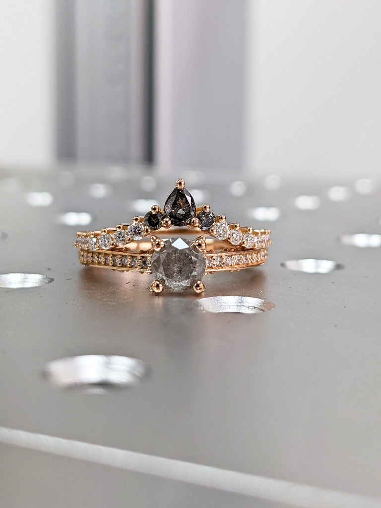 Raw Salt And Pepper Diamond Ring Rose Gold Pave Salt And Pepper Diamond Ring (1/4 Ct. Tw.) Hidden Gemstones,Unique Antique Inspired,Margaret