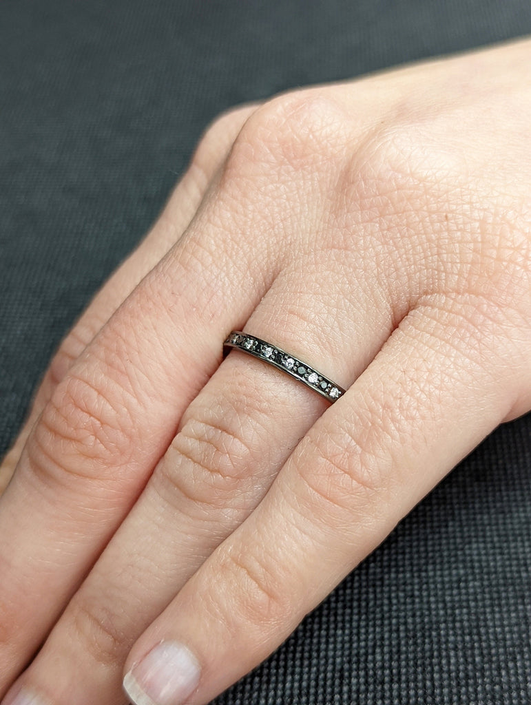 Black and White Diamond Half Eternity Ring / Handmade Black Gold Diamond Band / 14k & 18k Stacking Ring Available in Yellow/Rose/White Gold