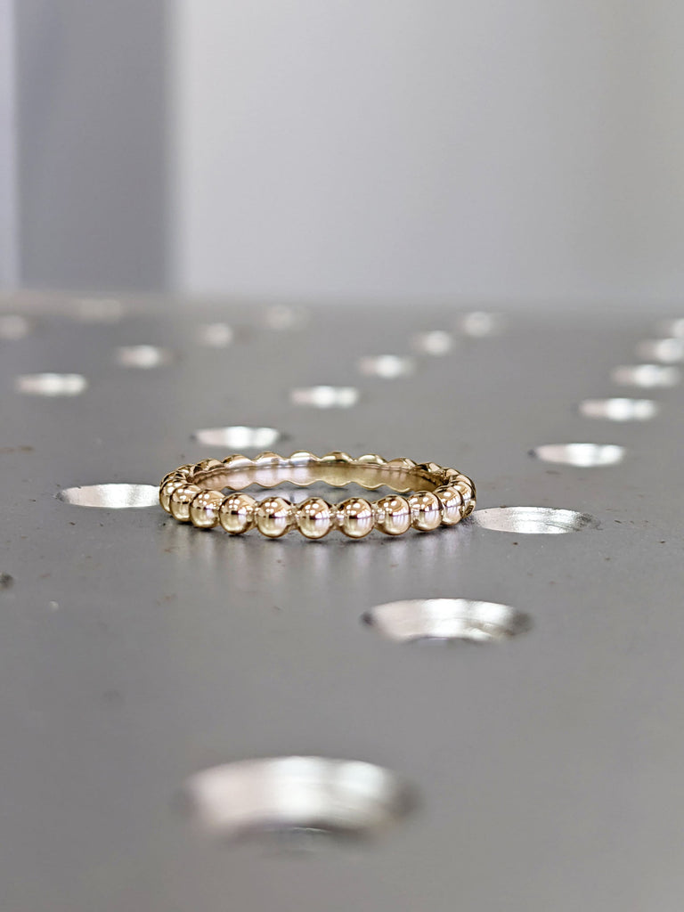 14k Solid Gold Beaded Band, Unique Stacking Ring, White, Yellow, Rose Gold, Dainty Wedding Band, Stackable Ring, Thin Gold Band, Beaded Ring