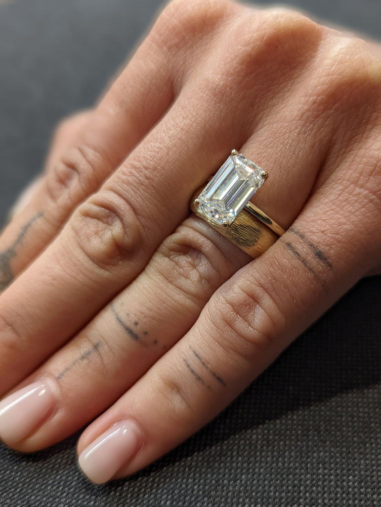 4CT Emerald Cut Moissanite Solitaire Ring, 14K Yellow Gold Engagement Ring, Statement Ring, Gift For Her, Unique Bridal Set