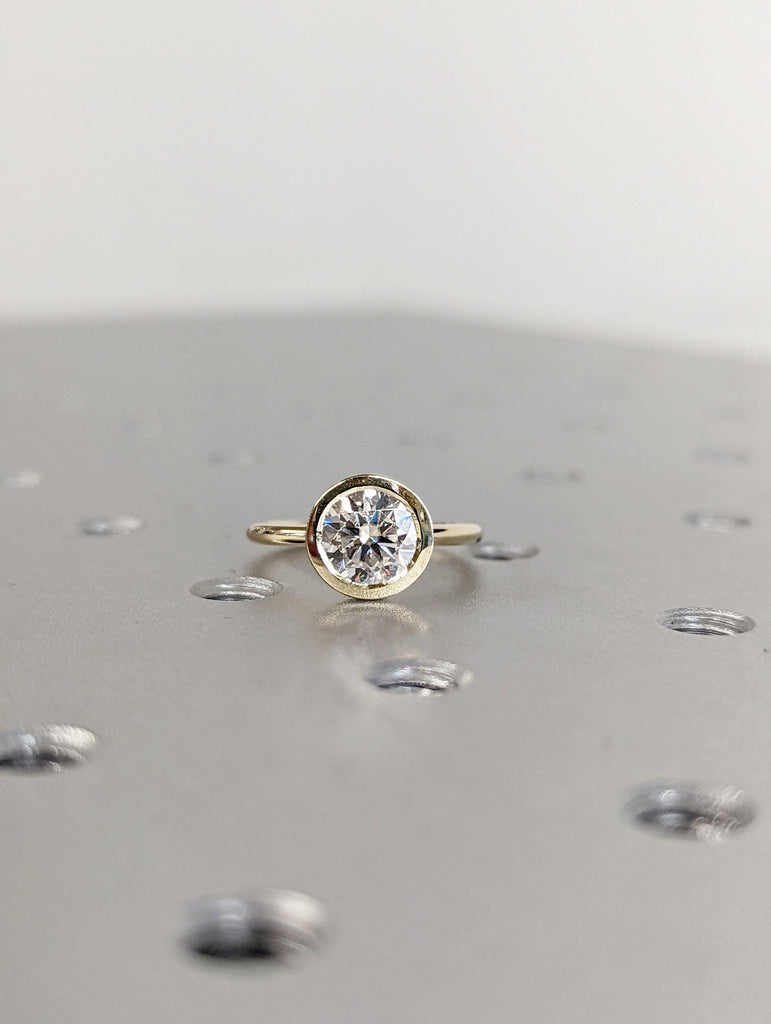 1.5CT Round Cut Moissanite Solitaire Ring, 14K Yellow Gold Engagement Ring, Bezel Setting, Statement Ring, Gift For Her, Bridal Set