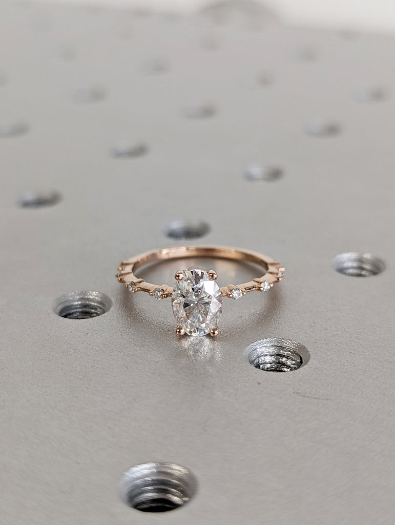 1 CT Oval Engagement Ring, Dainty Moissanite Engagement Ring