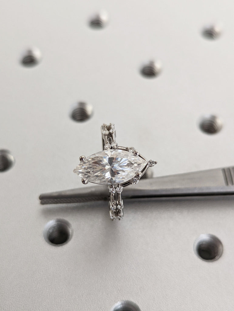 3 CT Marquise Engagement Ring, Dainty Moissanite Engagement Ring