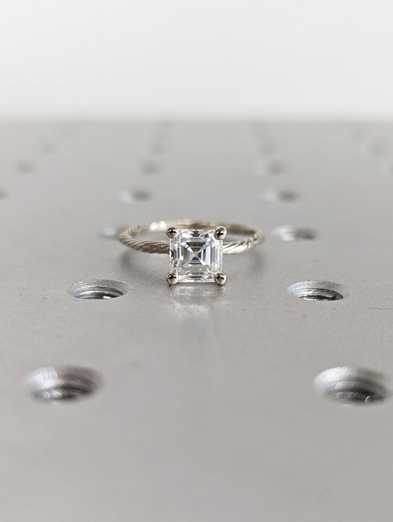 Twig Engagement Ring, Nature Inspired Moissanite Engagement Wedding Ring, 14k Gold Twig Branch Jewelry, Square Emerald Cut Moissanite Ring