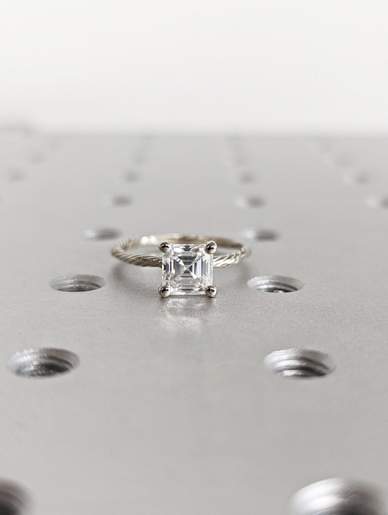 Twig Engagement Ring, Nature Inspired Moissanite Engagement Wedding Ring, 14k Gold Twig Branch Jewelry, Square Emerald Cut Moissanite Ring