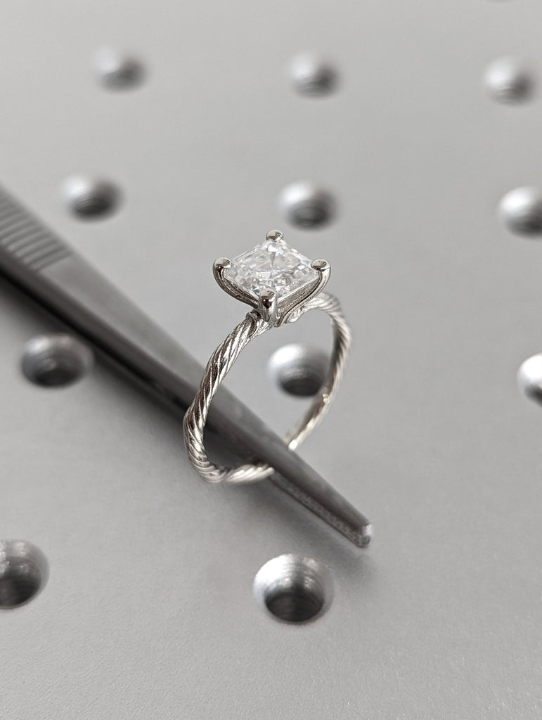 Twig Engagement Ring, Nature Inspired Moissanite Engagement Wedding Ring, 14k Gold Twig Branch Jewelry, Square Emerald Cut Moissanite Ring