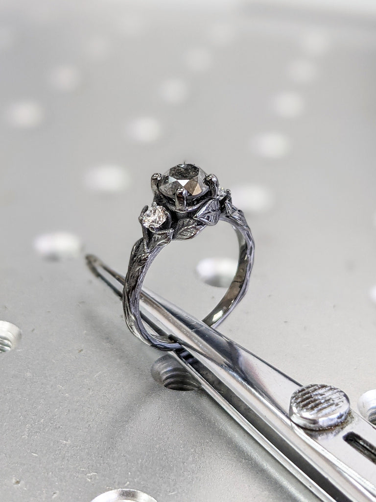 Salt & Pepper Diamond Engagement Ring, Black Diamond Ring, Black Gold Ring, Black Gold Diamond Engagement ring, Black Gold Engagement Ring