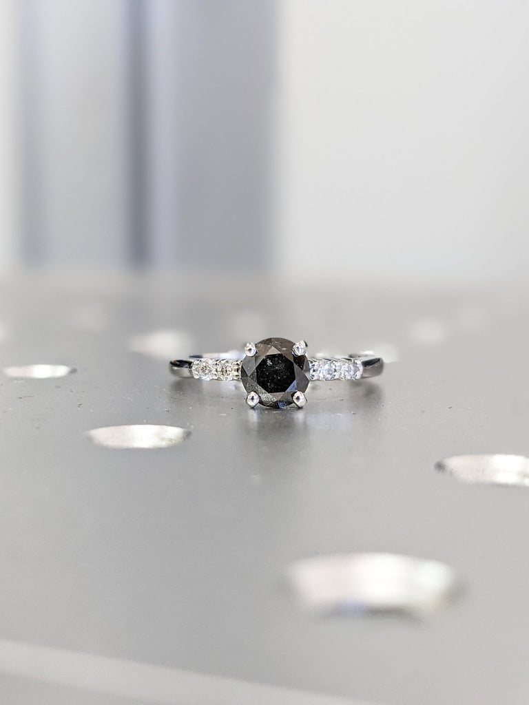 Black Salt And Pepper Diamond Ring, Rose Cut Salt And Pepper Diamond Engagement Ring, Grey Diamond Ring, Salt And Pepper Ring, Rustic Ring