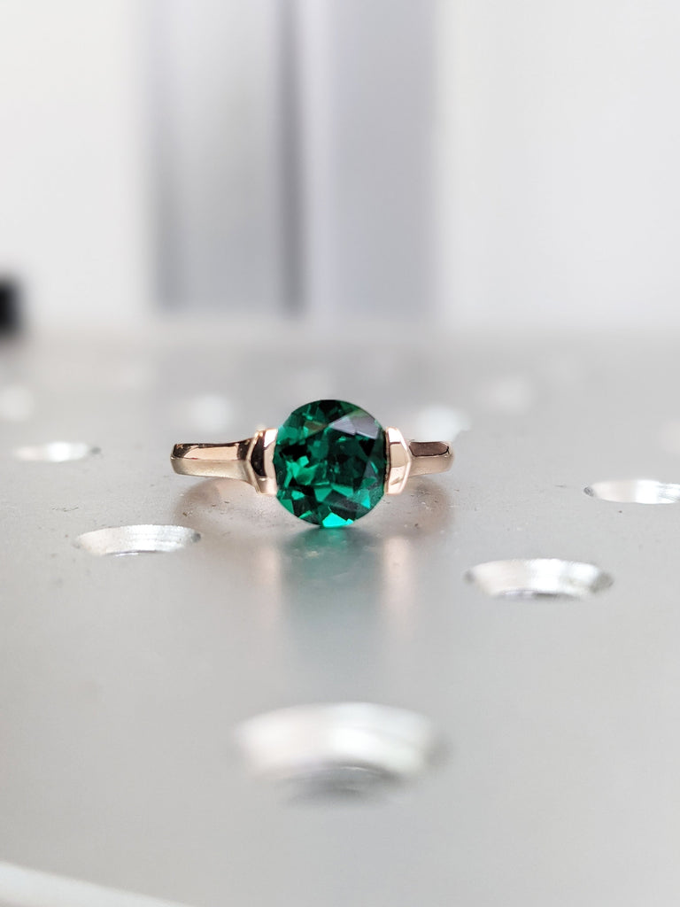 Emerald ring vintage emerald engagement ring 14k rose gold ring gift unique antique wedding promise anniversary ring for her