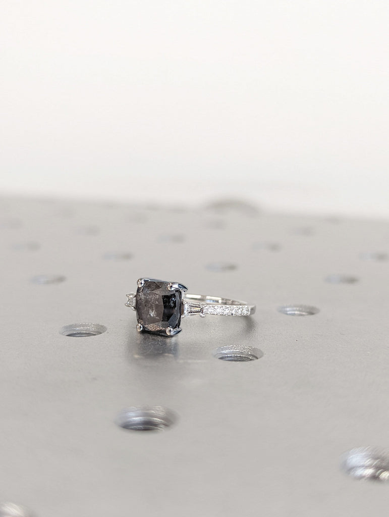 Raw diamond ring, salt and pepper diamond, unique raw diamond ring, rare salt and pepper diamond ring, raw diamond, alternative engagement