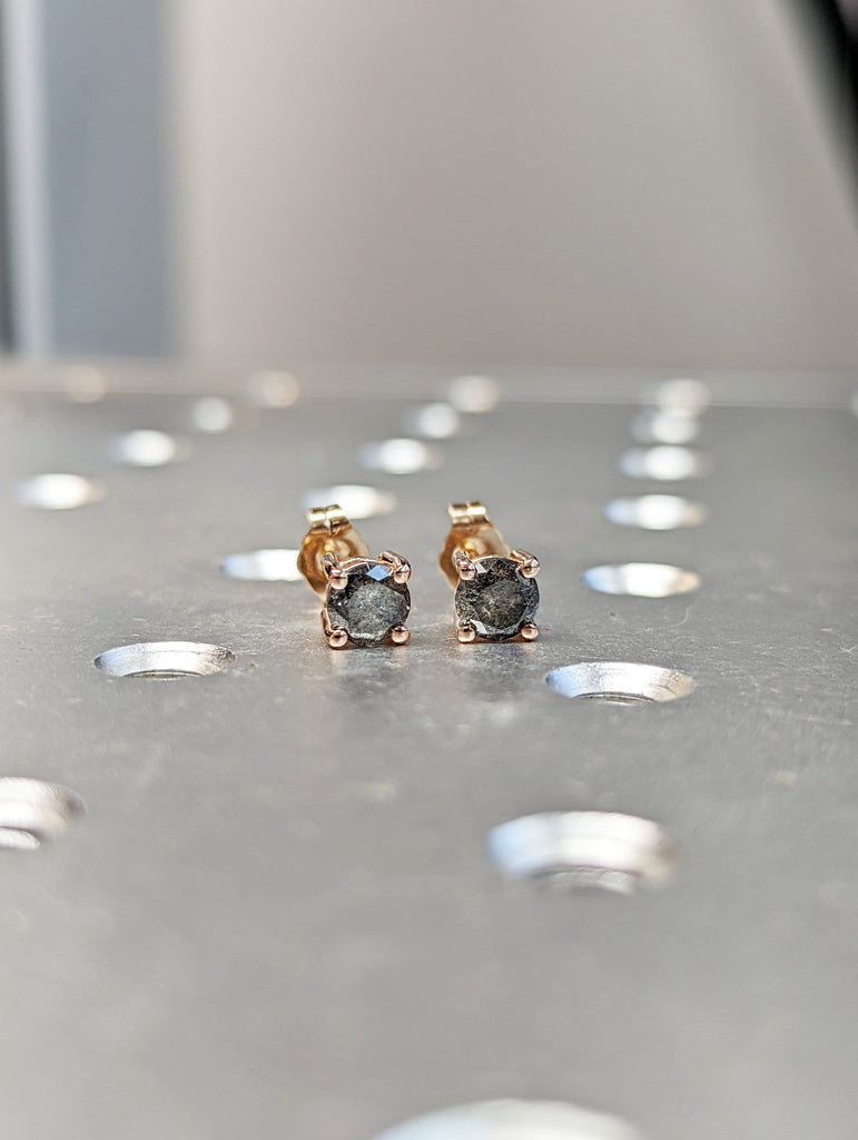 Round Shape Salt and Pepper Diamond Earring, Salt and Pepper Studs Rose, White, Yellow Gold Earring, 14k Gold, Diamond Stud Earring