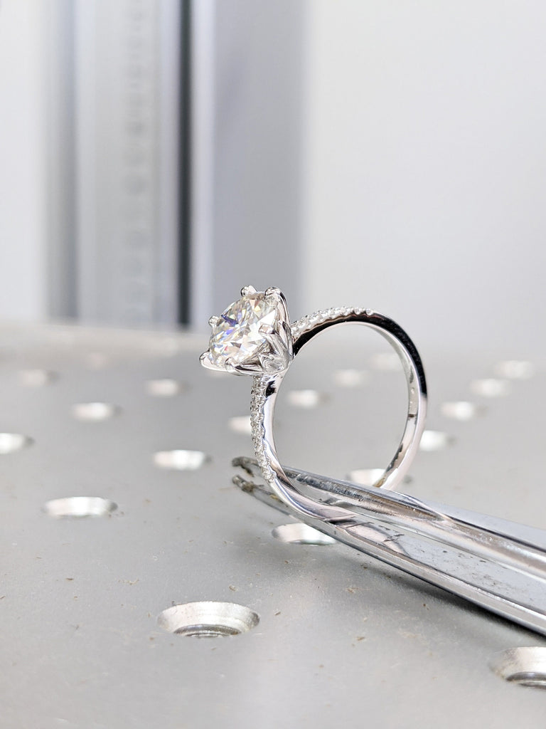 14K Solid Gold Rings/ 1.5CT Round Moissanite Engagement Ring/ Stacking Rings/ Promise Ring/ Moissanite Ring/ White Gold Ring For Women