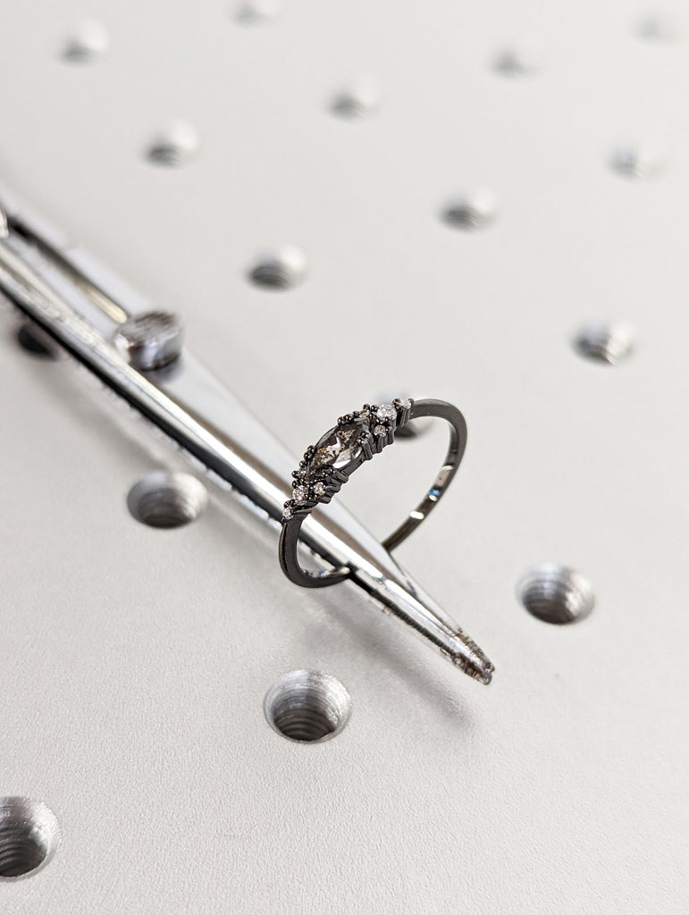Marquise Salt and Pepper Diamond Wedding Ring, Unique Diamond Wedding Band, Wedding Engagement Ring, Minimalist Diamond Ring