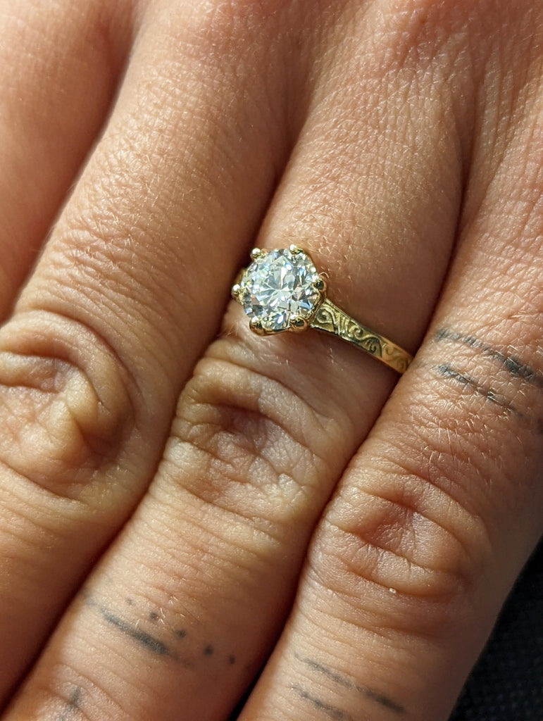 Round Cut Vintage Ring | 1 CT Round Colorless Moissanite Ring | Engagement Ring | Milgarain Setting | Antique Ring | 14K 18K Gold