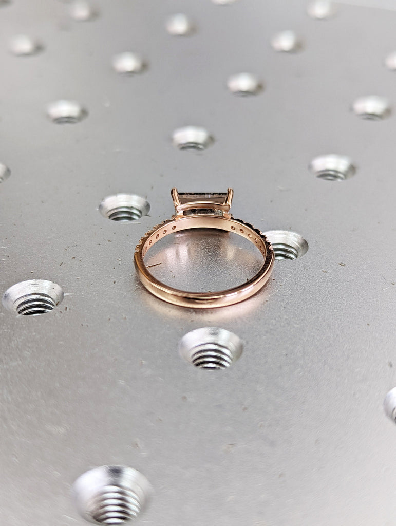 Raw Diamond, Salt and Pepper, Baguette, Unique Engagement Ring, Bridal Set, Rose Cut Geometric Diamond Ring, 14k Gold, Custom Handmade