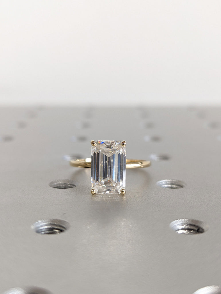 4 Carat Emerald Cut Solitaire Engagement Ring, Emerald Cut Engagement Ring, Emerald Cut Ring, 4 Ct Solid 14k Moissanite Engagement Ring