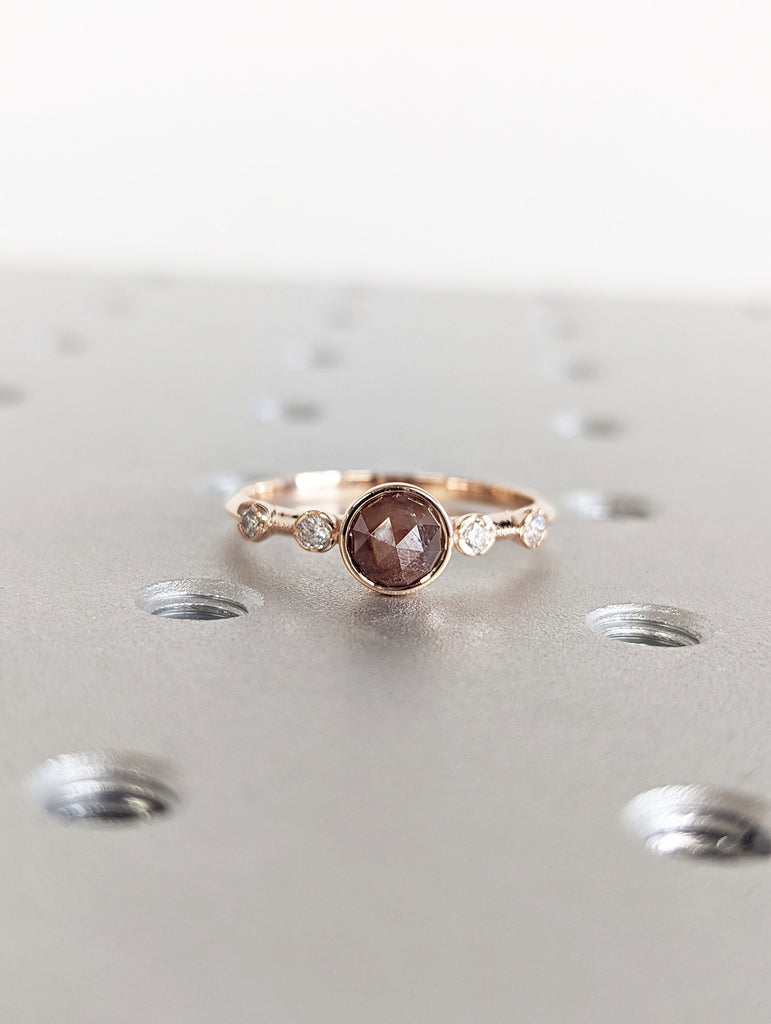 Salt and Pepper Rose Cut Bezel Solitaire Ring Vintage Brown Salt And Pepper Diamond Engagement Ring Dainty Promise Ring Solitaire Bezel Ring