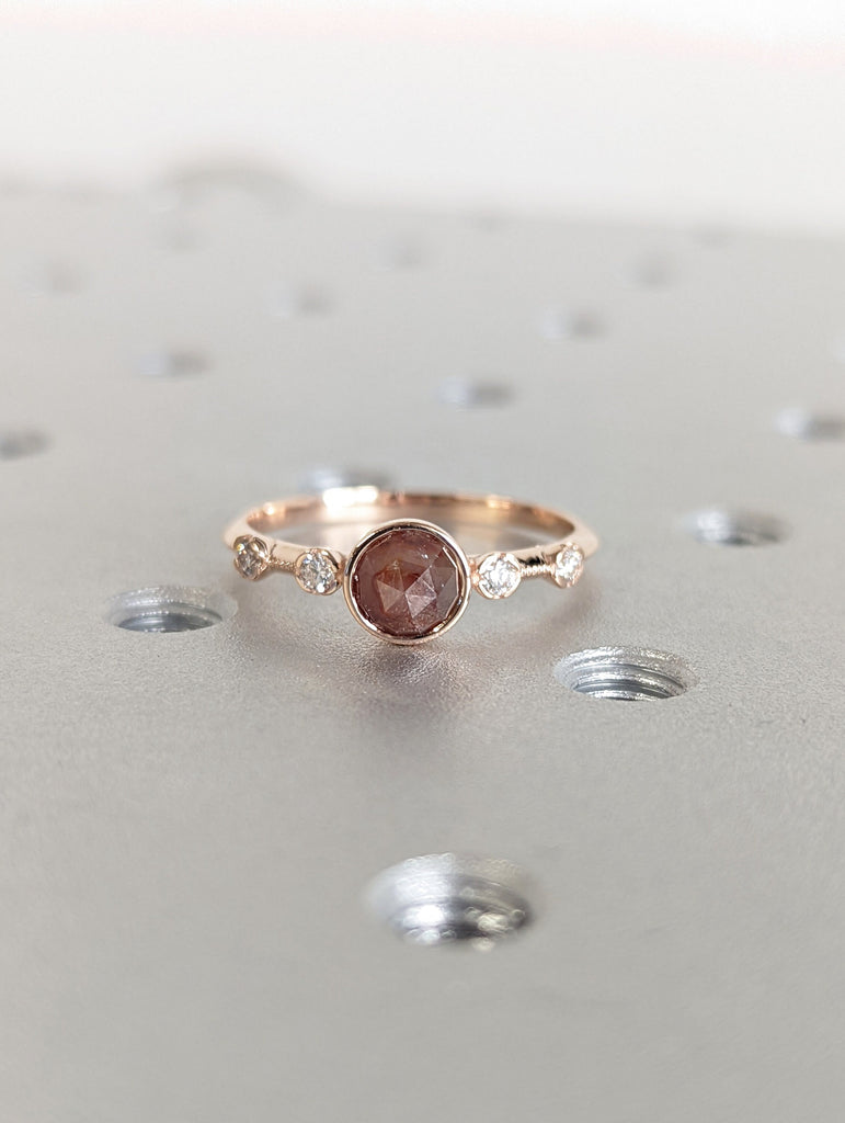 Salt and Pepper Rose Cut Bezel Solitaire Ring Vintage Brown Salt And Pepper Diamond Engagement Ring Dainty Promise Ring Solitaire Bezel Ring