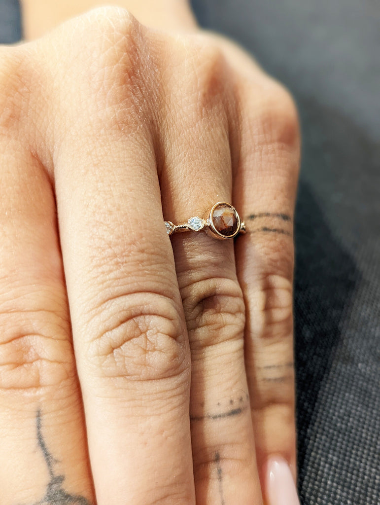 Salt and Pepper Rose Cut Bezel Solitaire Ring Vintage Brown Salt And Pepper Diamond Engagement Ring Dainty Promise Ring Solitaire Bezel Ring
