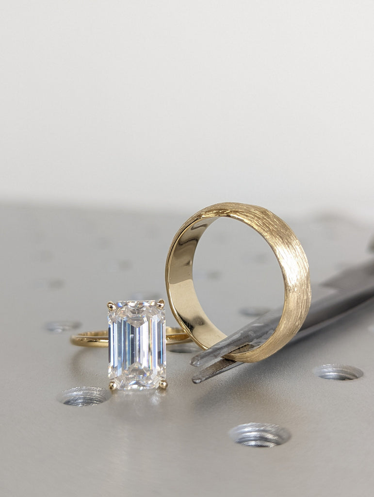 4CT Emerald Cut Moissanite Solitaire Ring, 14K Yellow Gold Engagement Ring, Statement Ring, Gift For Her, Unique Bridal Set
