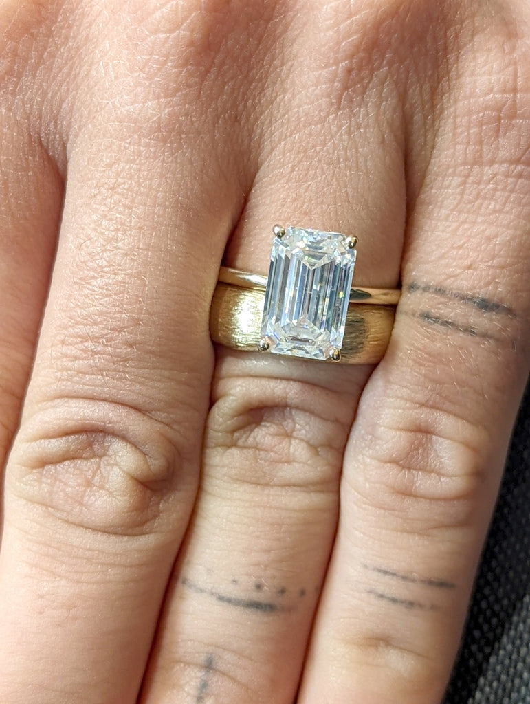 4CT Emerald Cut Moissanite Solitaire Ring, 14K Yellow Gold Engagement Ring, Statement Ring, Gift For Her, Unique Bridal Set