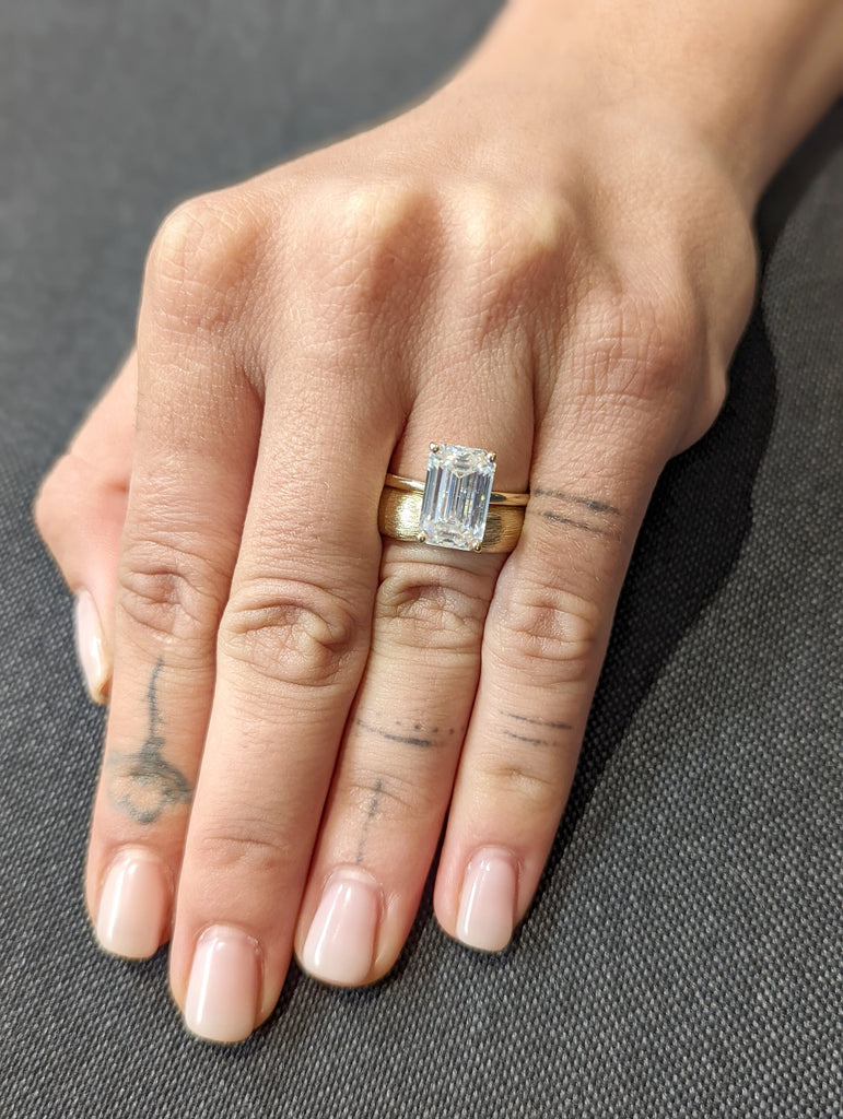 4CT Emerald Cut Moissanite Solitaire Ring, 14K Yellow Gold Engagement Ring, Statement Ring, Gift For Her, Unique Bridal Set