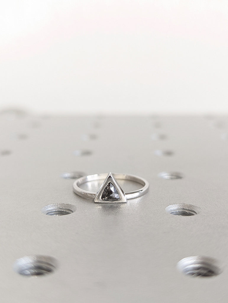 Triangle Diamond Engagement Ring, Trillion Diamond Band, Modern Engagement Ring in White Gold
