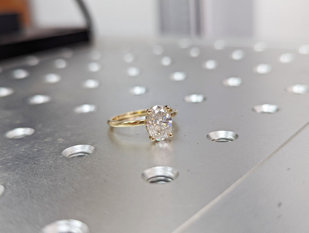 Oval Engagement Ring, 1.5Ct Crushed ice Oval Moissanite engagement ring, diamond hidden halo ring, Haley bieber Ring.