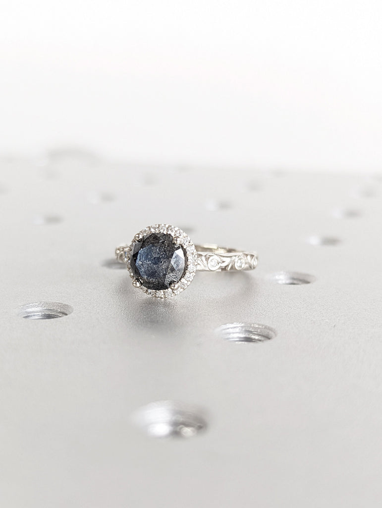 Salt and pepper Diamond engagement ring vintage wedding ring solitaire ring unique white gold diamond ring art deco Wedding anniversary ring