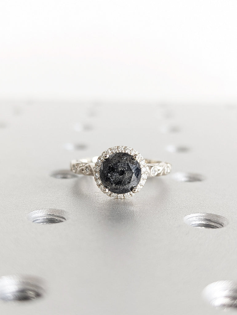 Salt and pepper Diamond engagement ring vintage wedding ring solitaire ring unique white gold diamond ring art deco Wedding anniversary ring