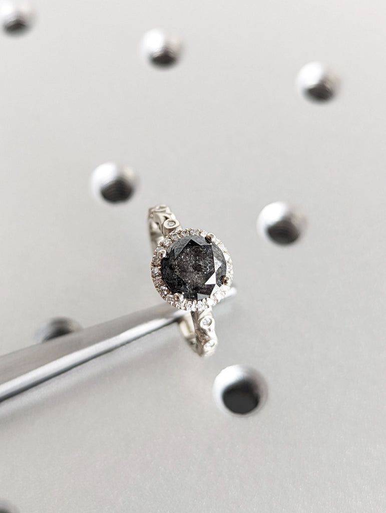Salt and pepper Diamond engagement ring vintage wedding ring solitaire ring unique white gold diamond ring art deco Wedding anniversary ring