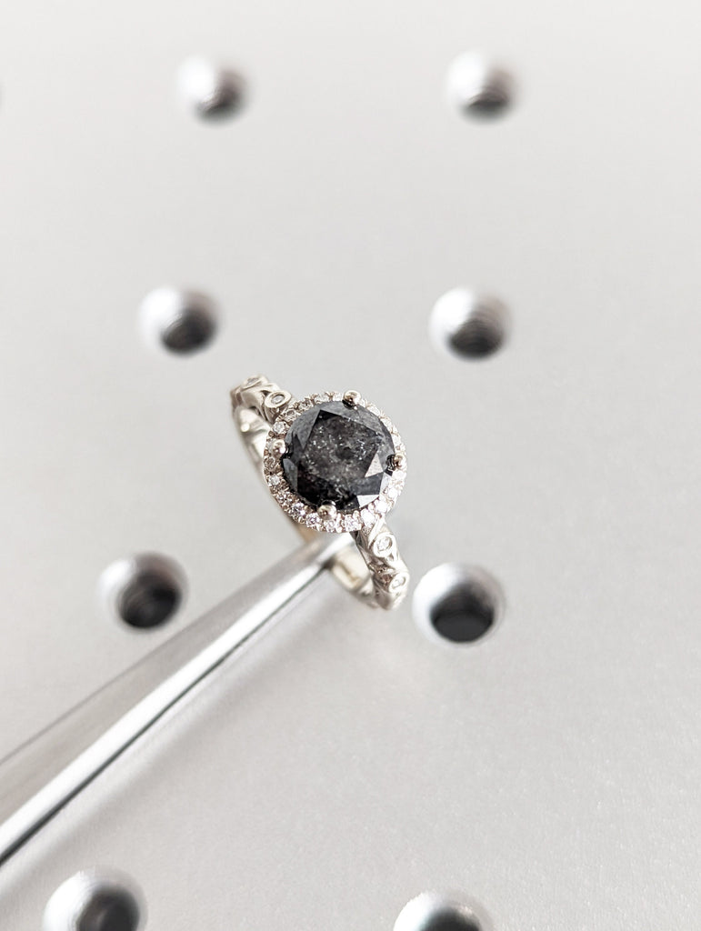 Salt and pepper Diamond engagement ring vintage wedding ring solitaire ring unique white gold diamond ring art deco Wedding anniversary ring