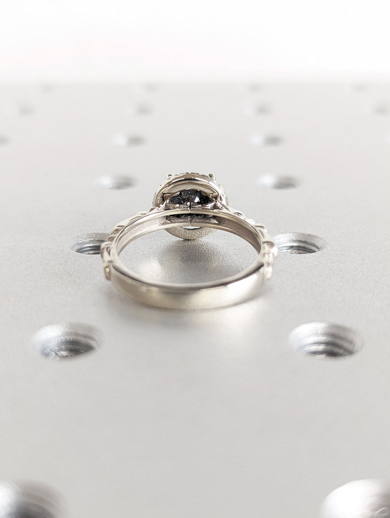 Salt and pepper Diamond engagement ring vintage wedding ring solitaire ring unique white gold diamond ring art deco Wedding anniversary ring