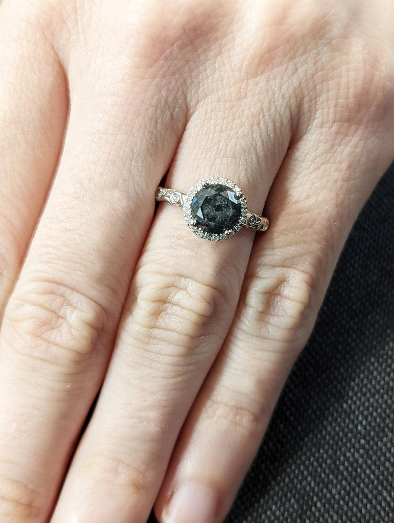 Salt and pepper Diamond engagement ring vintage wedding ring solitaire ring unique white gold diamond ring art deco Wedding anniversary ring