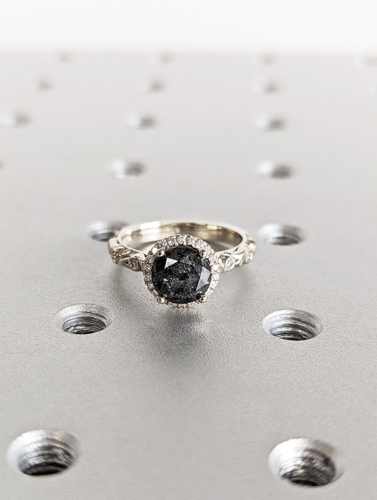 Salt and pepper Diamond engagement ring vintage wedding ring solitaire ring unique white gold diamond ring art deco Wedding anniversary ring