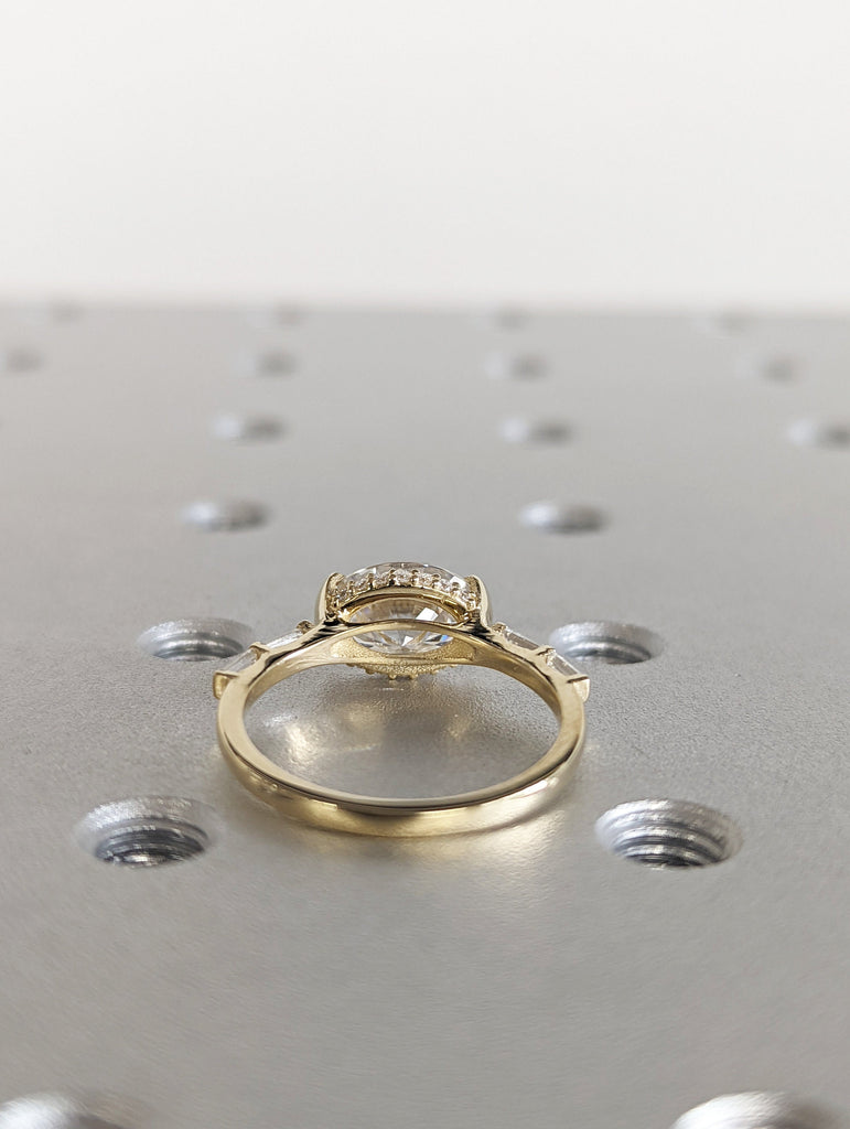 Oval Engagement Ring, 1.5Ct Crushed ice Oval cut 9*6.5mm Moissanite engagement ring, diamond hidden halo ring