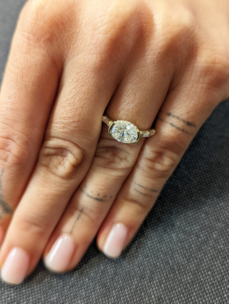 Oval Engagement Ring, 1.5Ct Crushed ice Oval cut 9*6.5mm Moissanite engagement ring, diamond hidden halo ring
