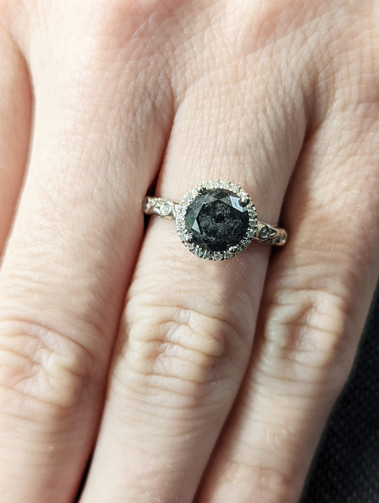 Salt and pepper Diamond engagement ring vintage wedding ring solitaire ring unique white gold diamond ring art deco Wedding anniversary ring