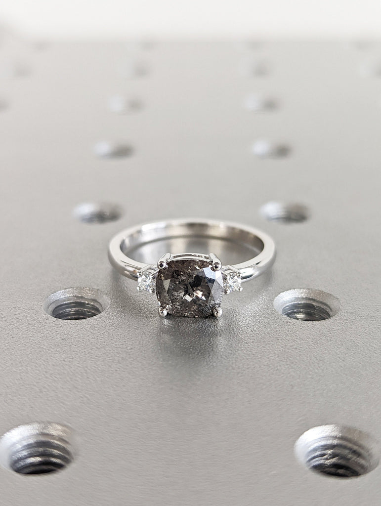 Salt And Pepper Diamond Cushion Ring, Salt And Pepper Diamond Vintage Engagement Ring, Vintage Cushion Ring, Raw Diamond Ring, Raw Cushion