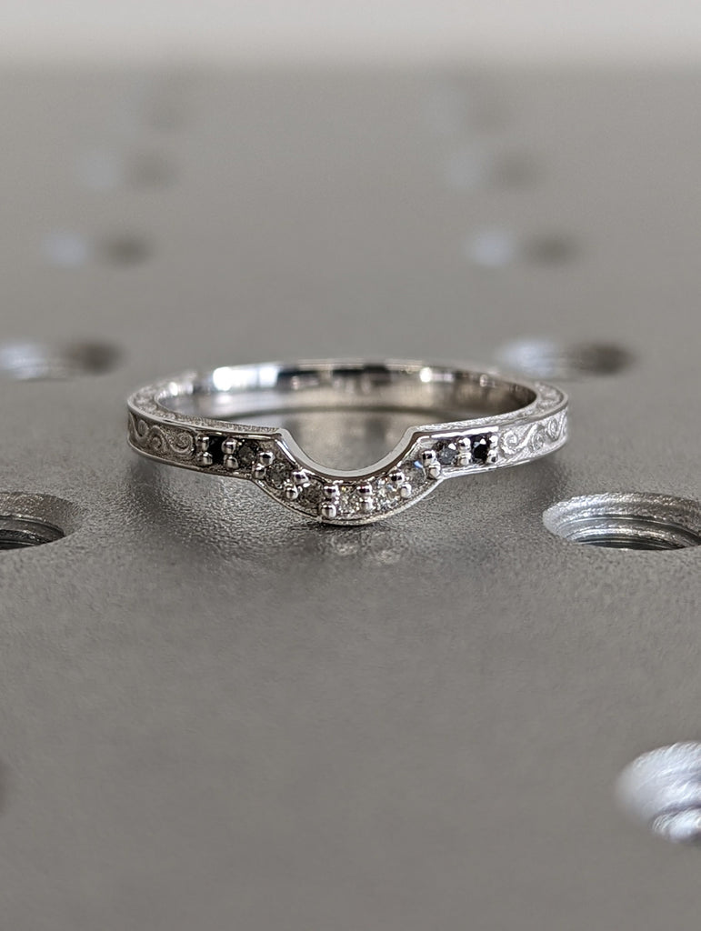 Vintage Diamond Curved Ombre Wedding Band Art Deco Matching Set