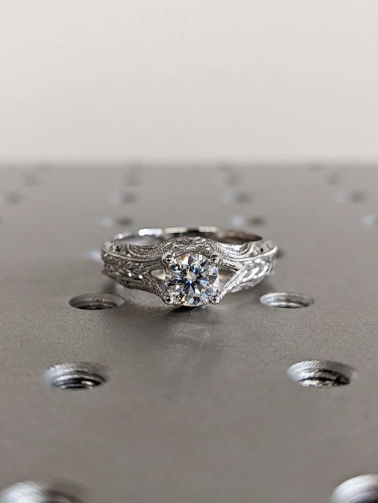 Vintage moissanite engagement ring 14k white gold Art deco wedding ring moissanite Vintage Filigree Ring engagement anniversary promise
